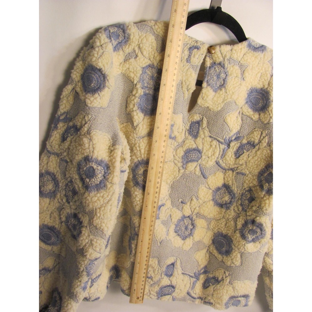 Sezane Paris Winter Floral Stitched Design Blue Cream - Picture 3 of 13